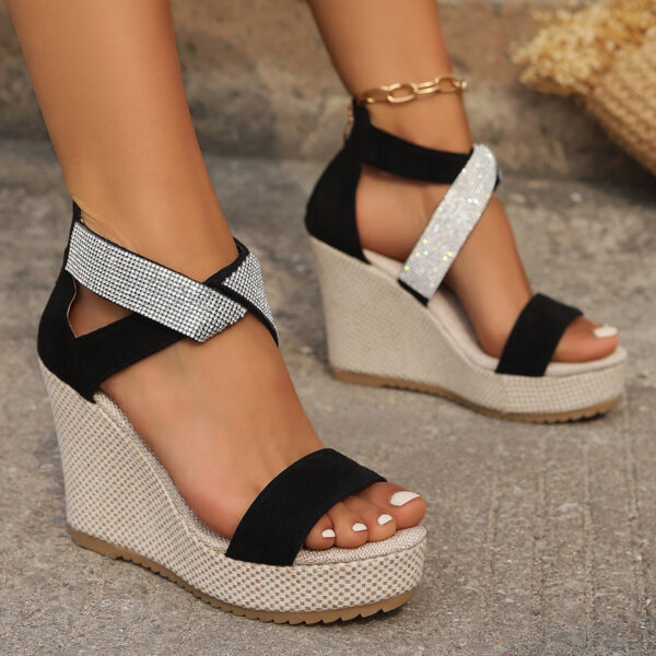 Fish Mouth High Wedges Sandals With Rhinestone Design Fashion Summer Platform Shoes For Women - Image 4