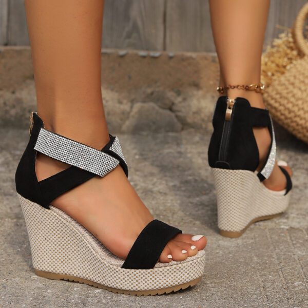 Fish Mouth High Wedges Sandals With Rhinestone Design Fashion Summer Platform Shoes For Women - Image 6