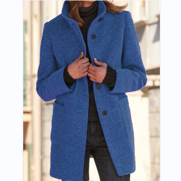 Fashion Stand Collar Woolen Coat With Pockets Fall Winter Casual Button Outwear For Women Clothing - Image 10