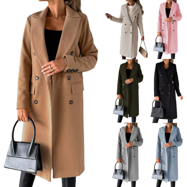 Long Sleeve Lapel Coat Winter Fashion Solid Double Breasted Slim Long Jacket Womens Clothing - Image 3